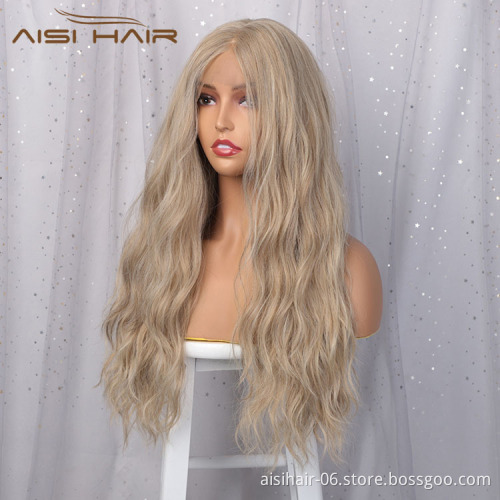 Aisi Hair Top Quality 24 Inch Long Wavy Blonde Swiss Lace Wigs Body Wave Synthetic Lace Frontal Hair Wigs For Black Women